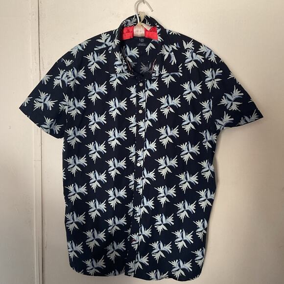 Tommy Hilfiger Men’s Hawaiian Shirt XXL Blue Floral Button-Up Tropical Summer - Picture 1 of 5